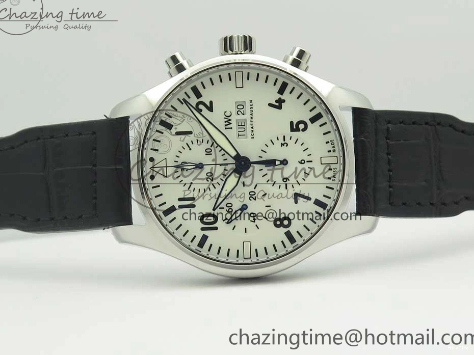 MIROTIME 0213 Pilot Chrono 377725 SS ZF 1:1 Best Edition White Dial on Black Leather Strap A Soft 7183
